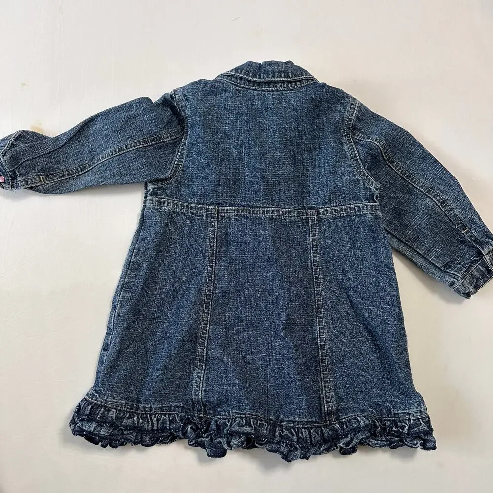Vintage Cuddle Bear Denim Floral Embroidered Long Sleeve Dress Sz 18 mo